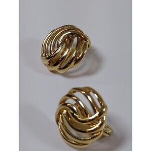 MONET Gold Tone Intertwined Knot Dome Clip-On Earrings Vintage Statement